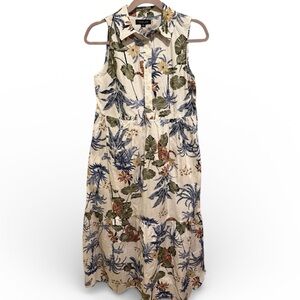 Rachel Zoe Dress Blue & Green Tropical Pattern - XS (but oversized) w/ Pockets